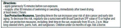 Directions: Apply Generously 15 Minutes Before Sun Exposure. Reapply: After 80 Minutes Of Swimming Or Sweating. Immediately After Towel Drying. At Least Every 2 Hours. (Soft Touch Spf 30 Instructions For Use)